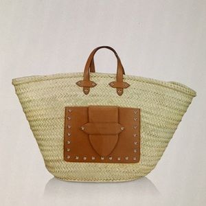 Poolside Leather Trimmed Straw a beach Tote